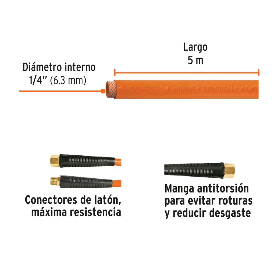 Manguera Para Compresor De PVC 5M MAN-PI-5-1/4 19013 Truper