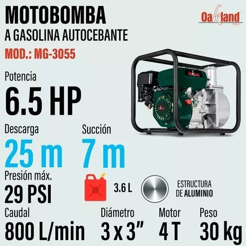 MOTOBOMBA A GASOLINA AUTOCEBANTE 6.5 HP 400 L/MINUTO 3 PULGADAS